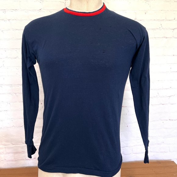 Vintage - Manhattan Mens Navy Long Sleeve Soft Stretch TShirt - Size Large - Picture 1 of 7